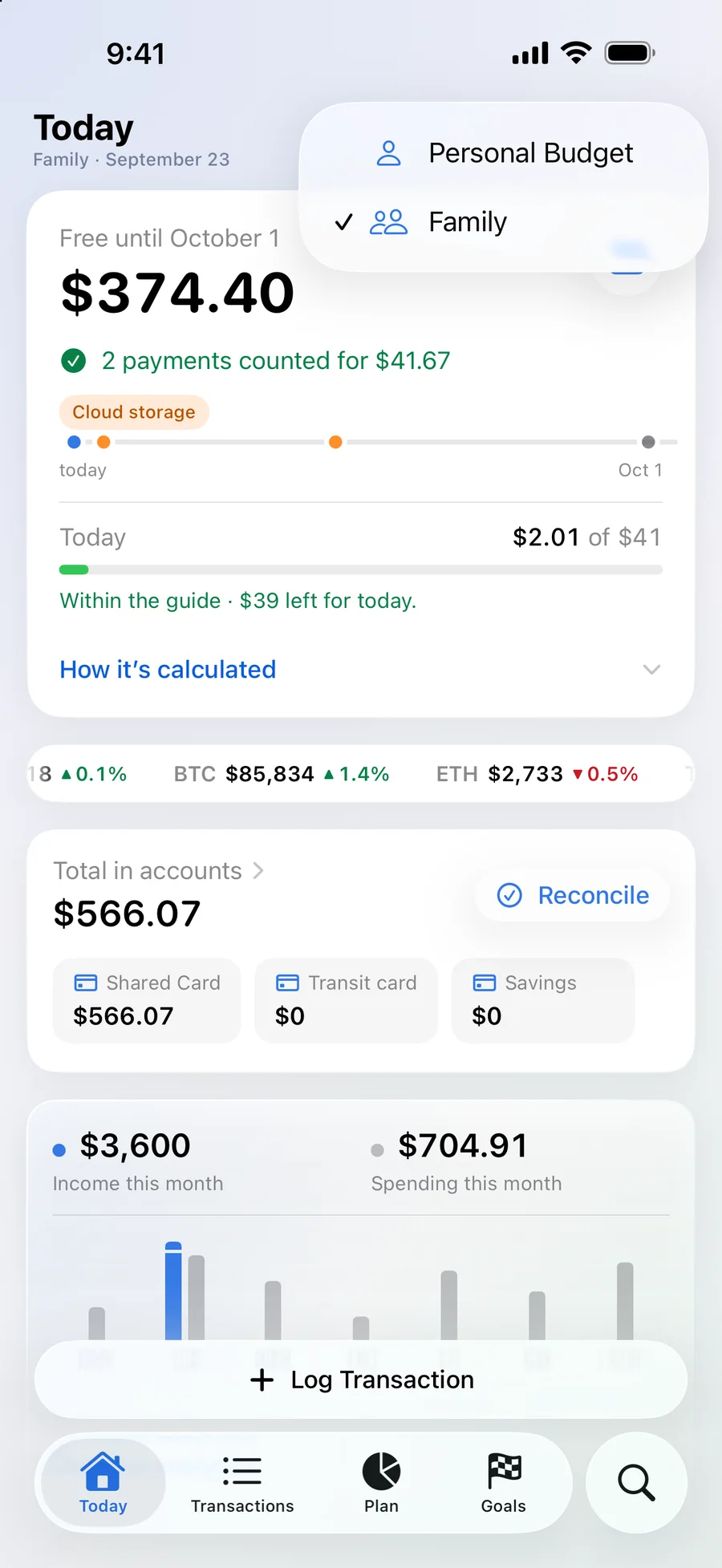 Family. One budget for everyone: each person records from their own iPhone