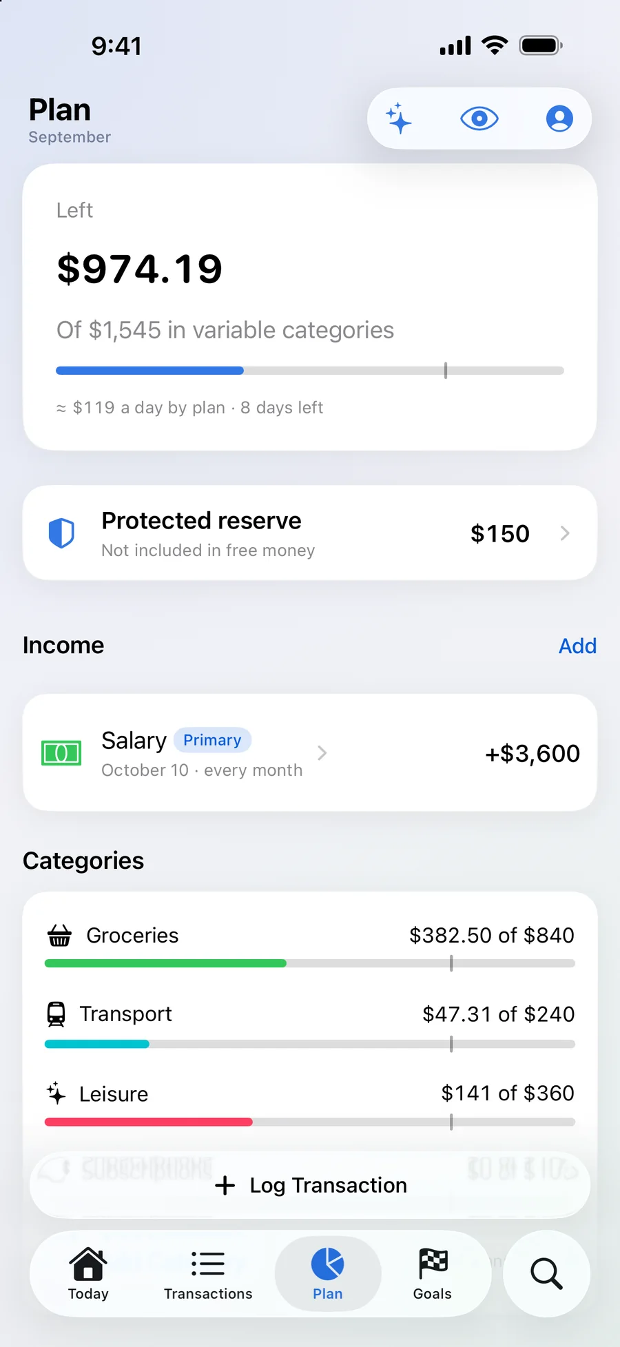 Finances on iPhone: the Plan screen