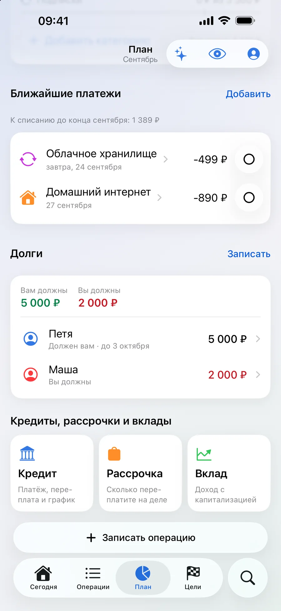 Долги. Кто кому должен, кредиты, рассрочки и вклады — на одном экране