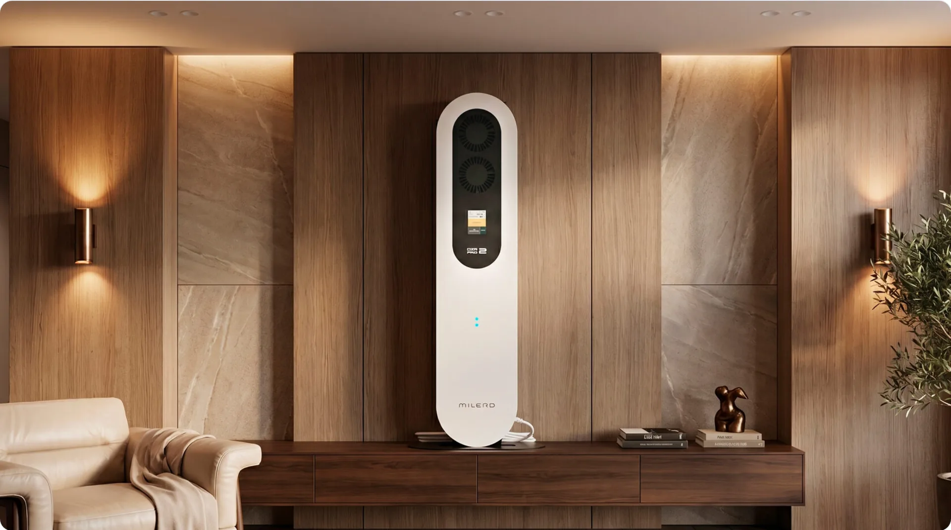 Рециркулятор Milerd DZR-2 PRO на стене в интерьере с деревянными панелями